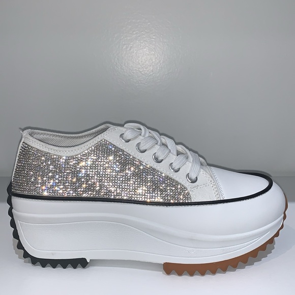 SILVER RHINESTONE LOW TOP SNEAKERS - Picture 3 of 11
